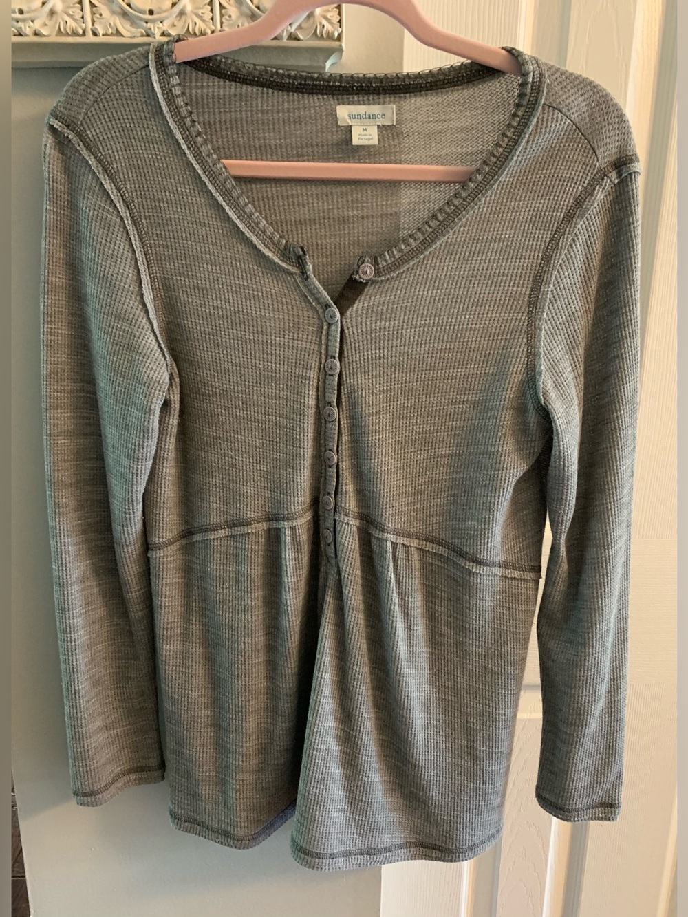 Sundance Thermal Henley Top — Heather Gray - M
